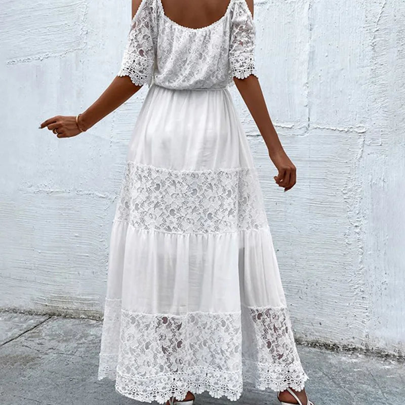 Fashionpara Elegant Off-Shoulder Lace Maxi Dress for Events