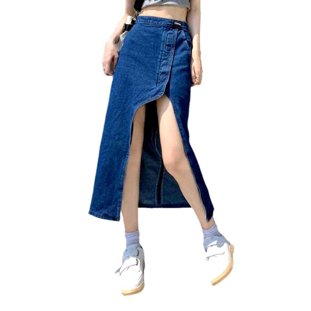 Wide slit women's denim skirt - Fashionpara