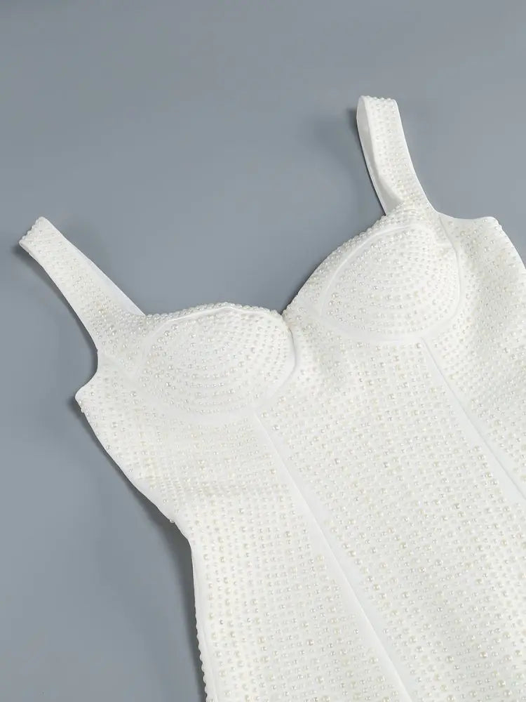 White Spaghetti Strap Diamonds Mini Dress - View 6