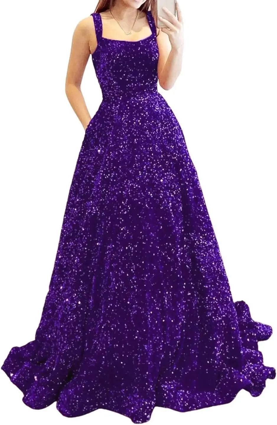 Elegant A-Line Velvet Prom Dress with Pockets and Sequins