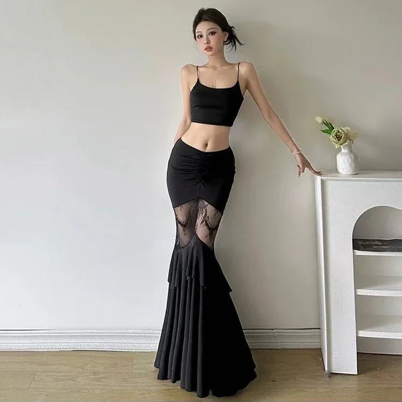 Hollow Out Stitching Midi Skirt