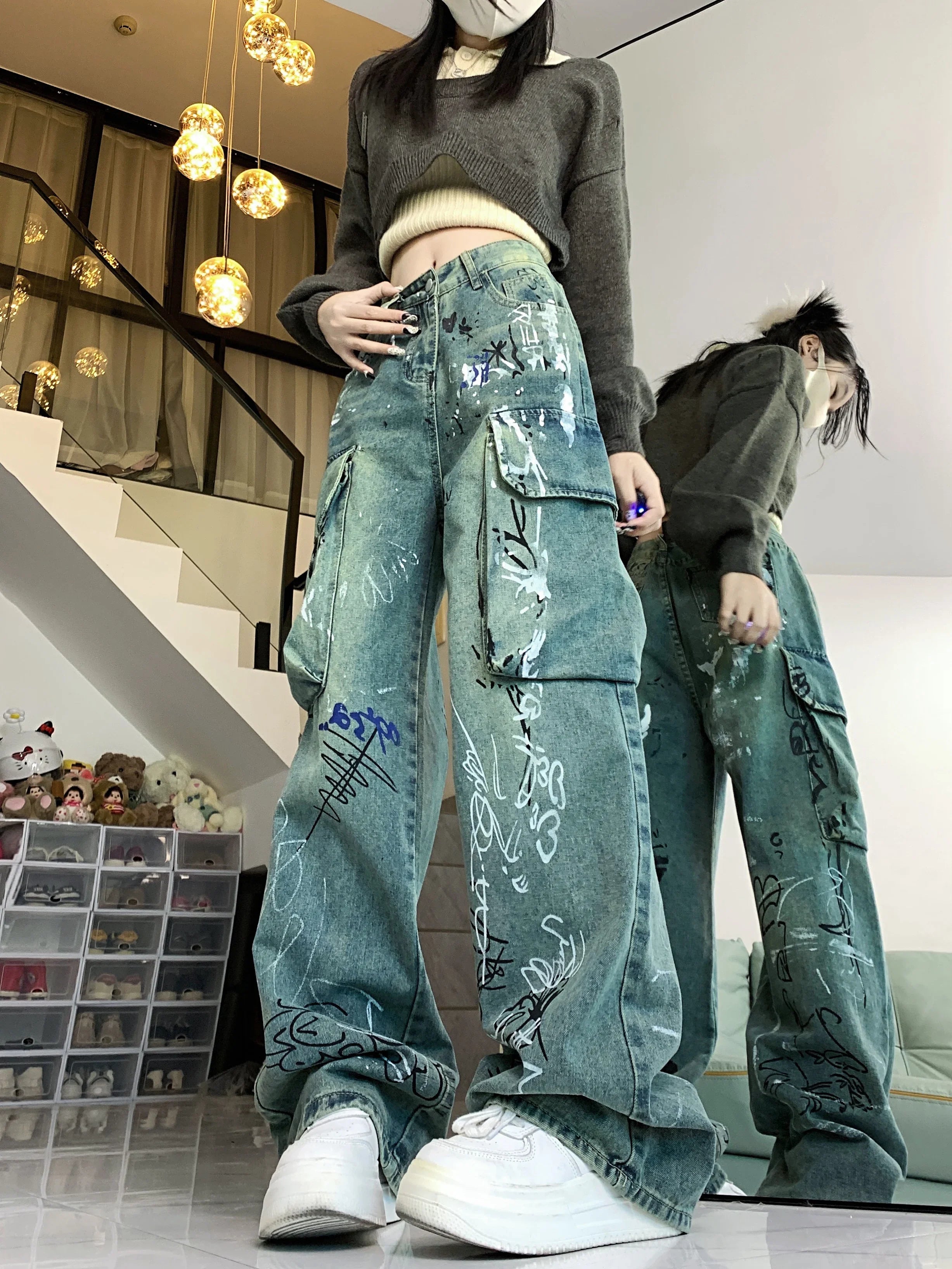 Graffiti Printed Gothic Cargo Pant