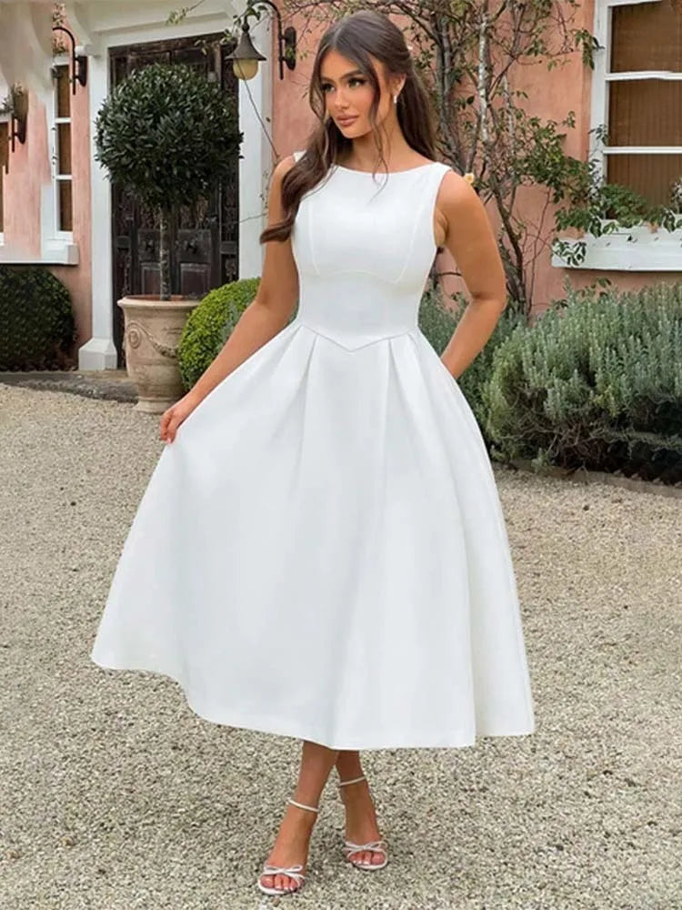 Wrap Pleated A-Line Midi Dress