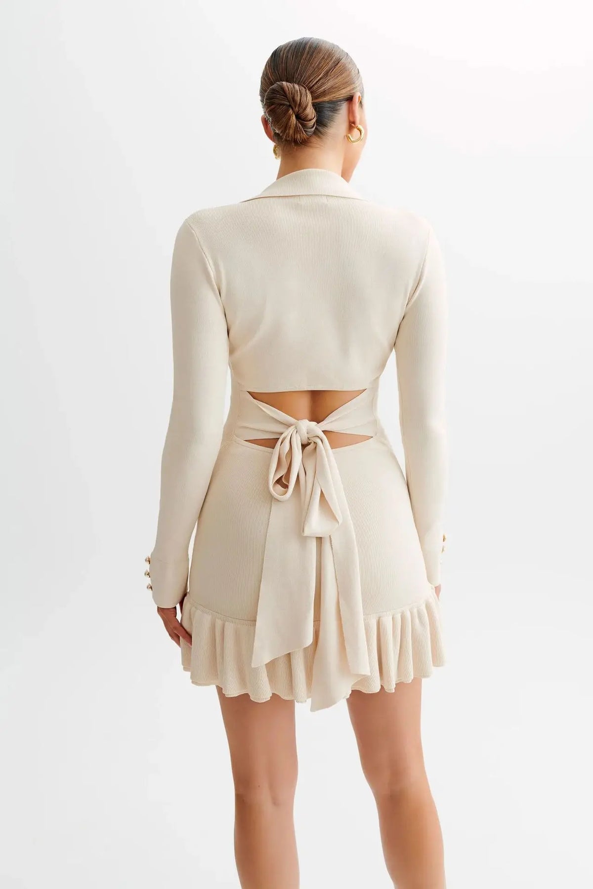Ruffled Contrast Bow Open Back Lace - Up Knit Mini Dress - View 22