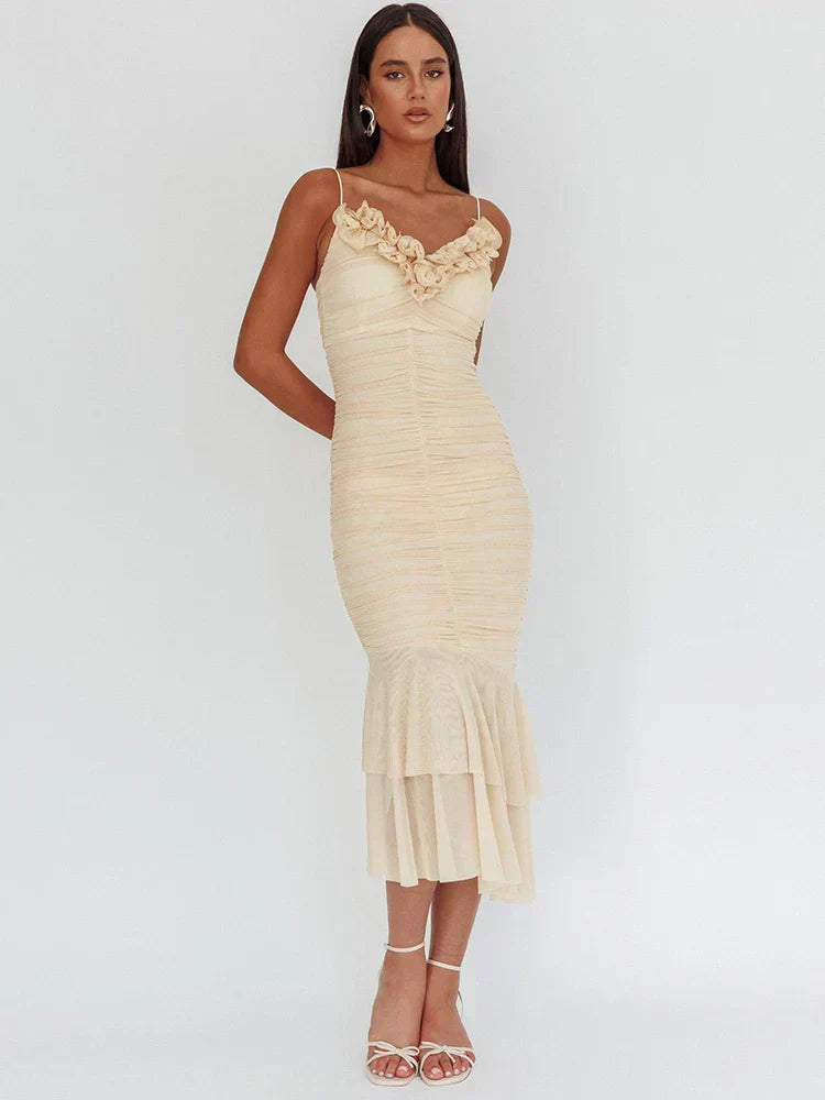 Two Layer Mesh Spaghetti Strap Backless Long Dress - View 2