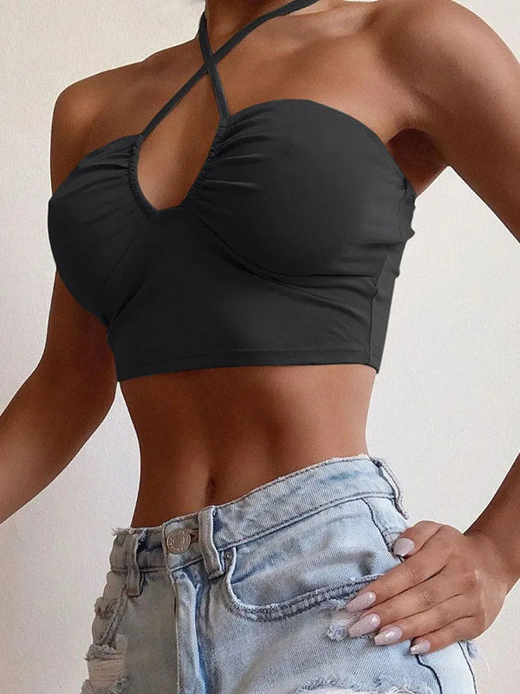 Lace-Up Bow Halter Crop Top - Fashionpara