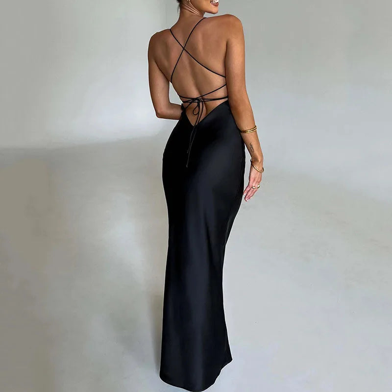 Satin Laceup Mermaid Maxi Dress - View 3