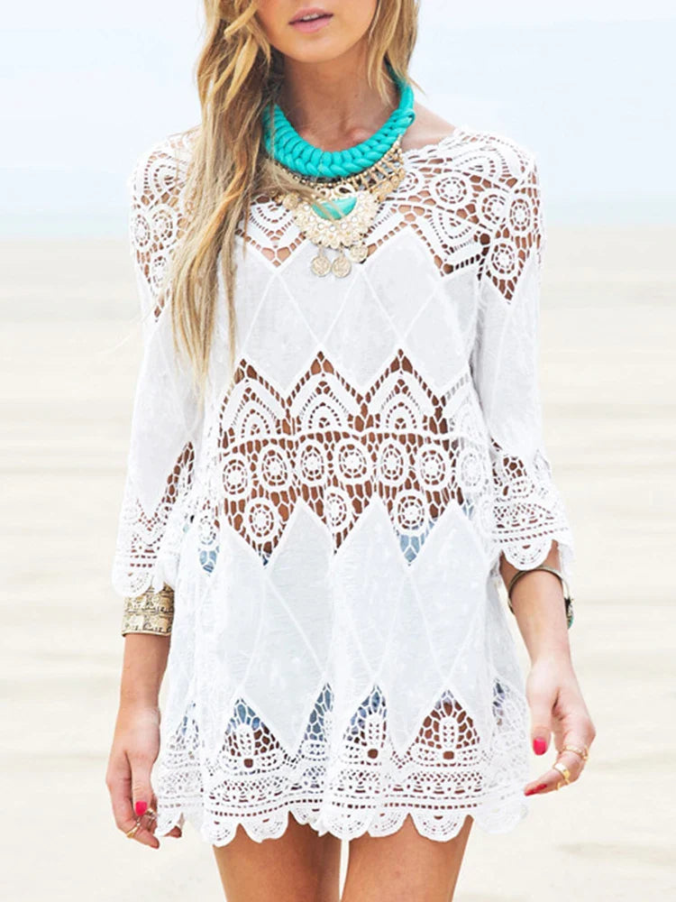 Hollow Out Half Sleeve Beach Cover Up