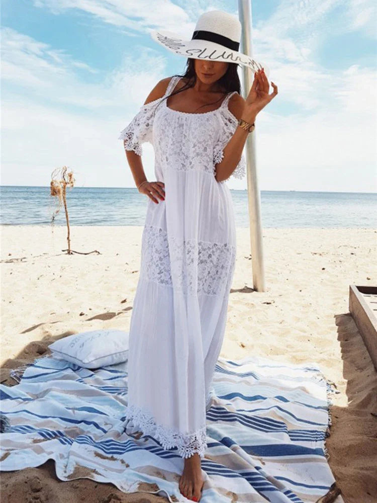 Lace Off Shoulder Bikini Cover Up