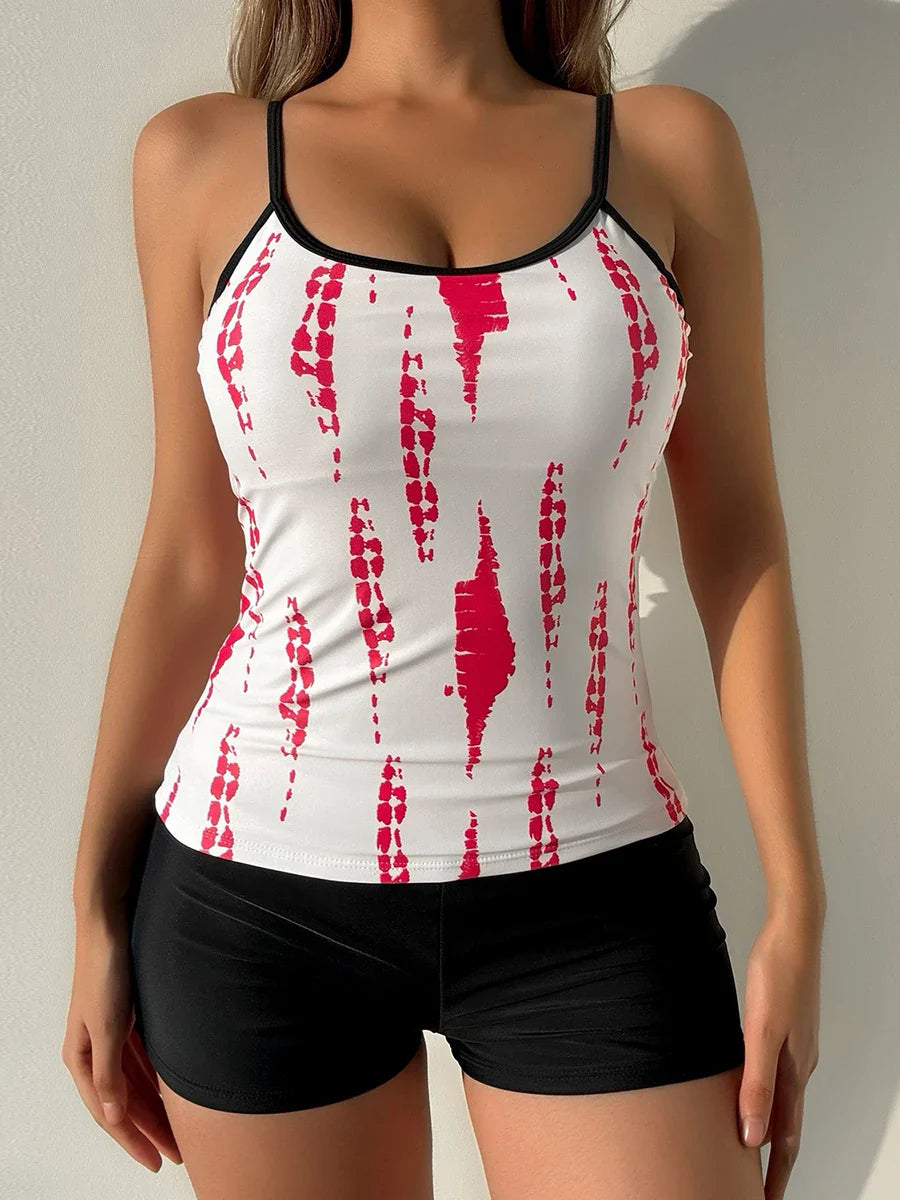 Tie Dye Shorts Tankini High Waist Two Piece Swim Sets - Fashionpara