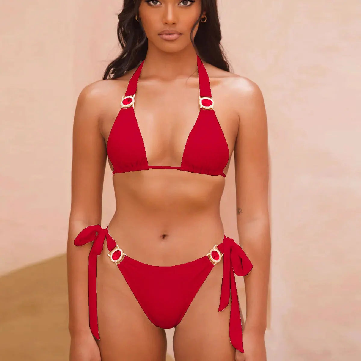 Diamonds Patchwork Halter Bikini Set