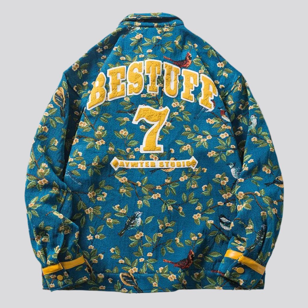 Yellow embroidery flowery denim jacket 4