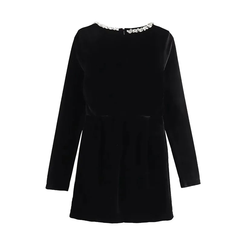 Black Rhinestone Velvet Mini Dress - View 6