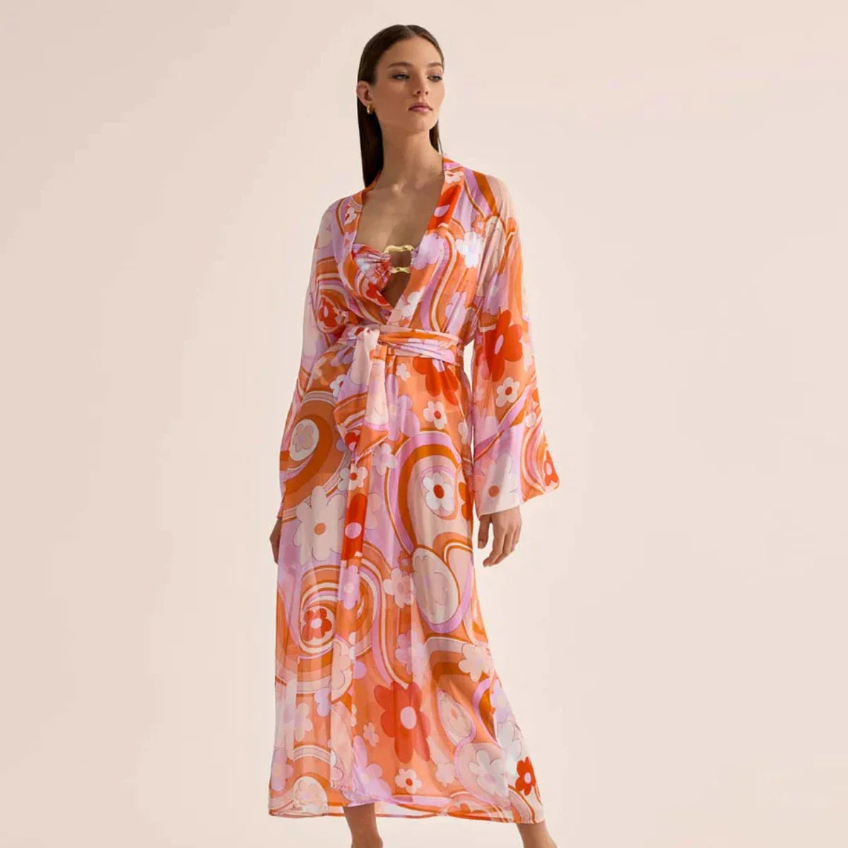 Print One-Piece Swimsuit Cover Up