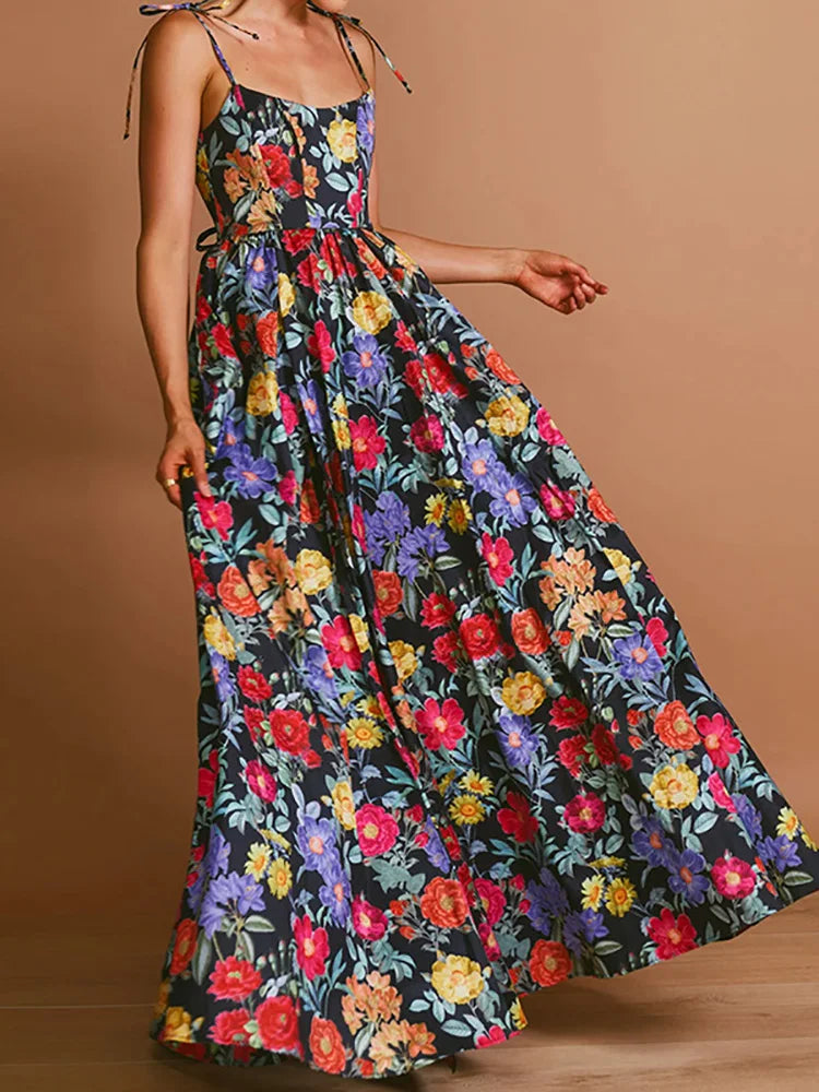 Elegant Floral Print Off-Shoulder Pleated Gown for Women