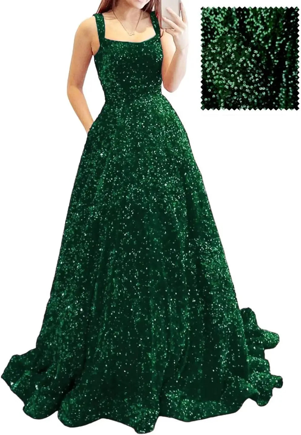 Elegant A-Line Velvet Prom Dress with Pockets and Sequins