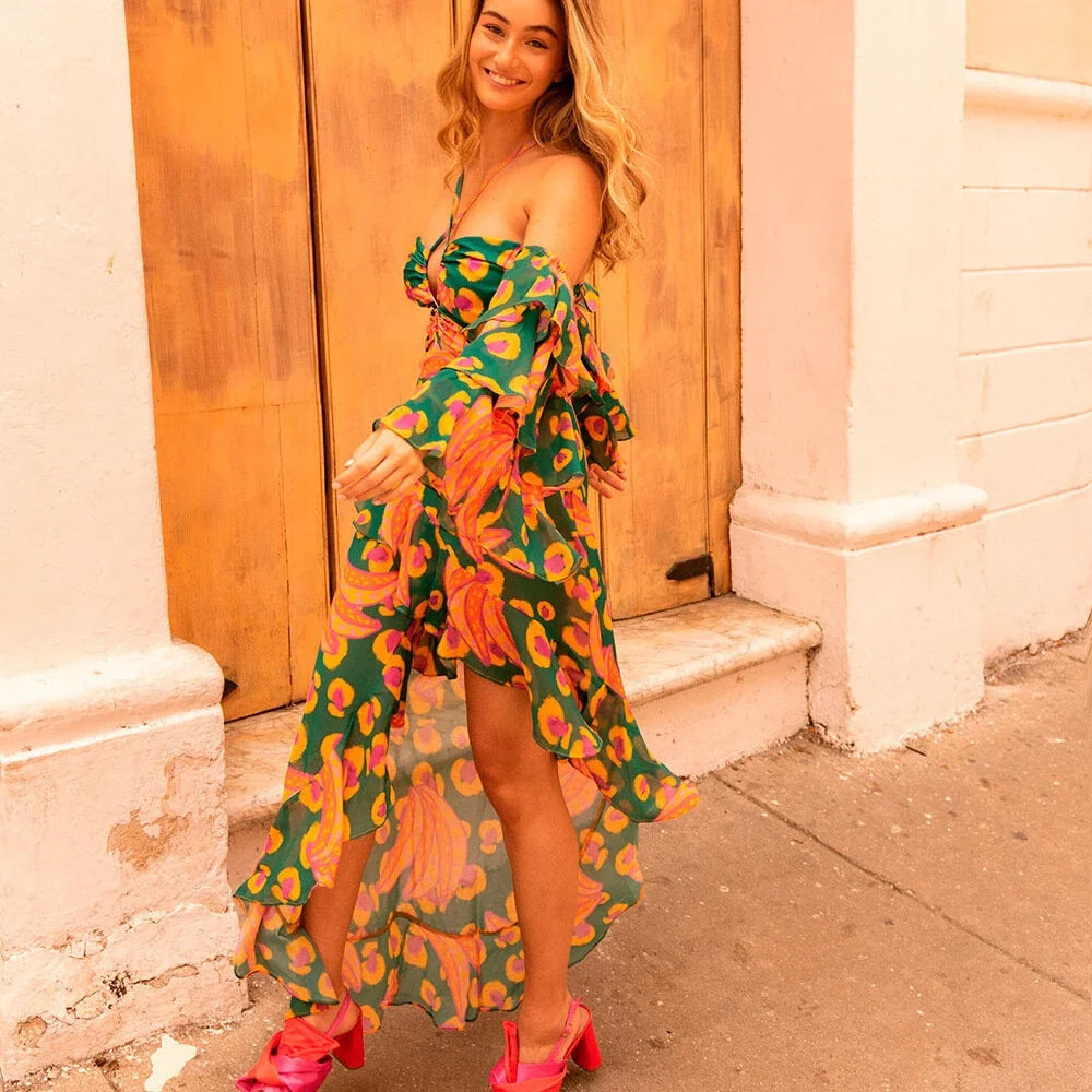 Blue Demon Eye High Waist Two Piece Set