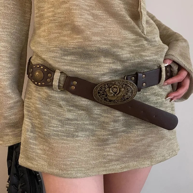 Vintage Y2K Dark Bohemian Wide Brown Belt