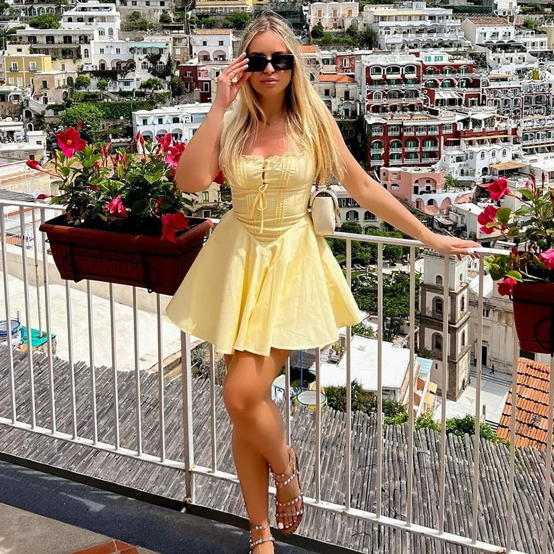 Sweetheart Neck Lace-Up Corset Fit-and-Flare Mini Dress 4