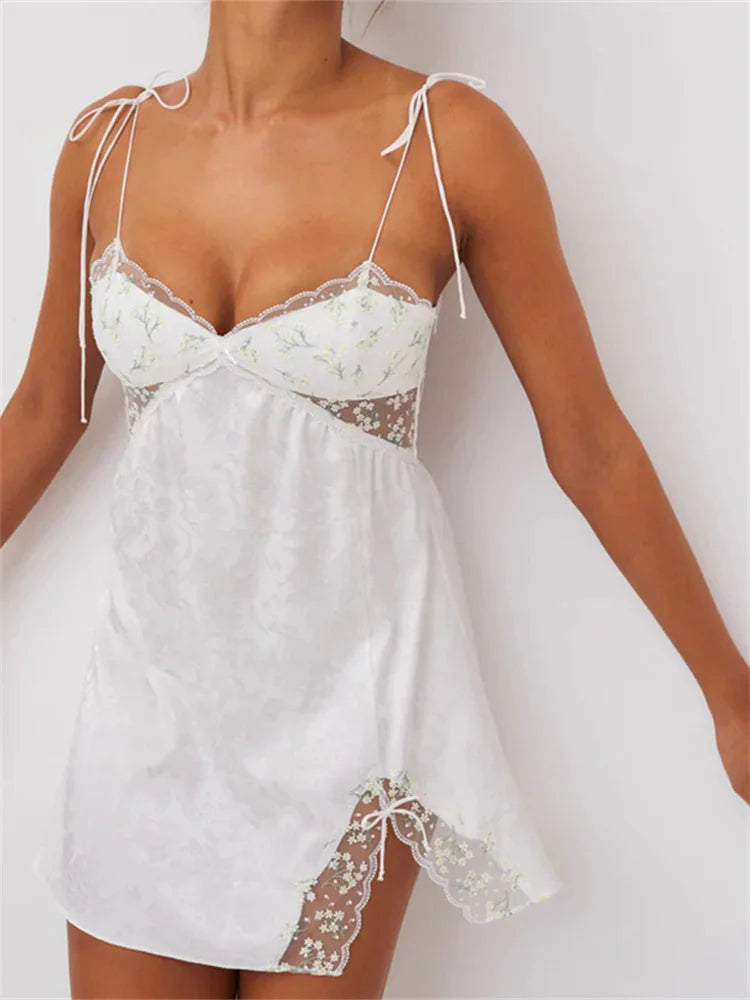Lace Retro Strap Side Split Backless Slip Dress - View 3
