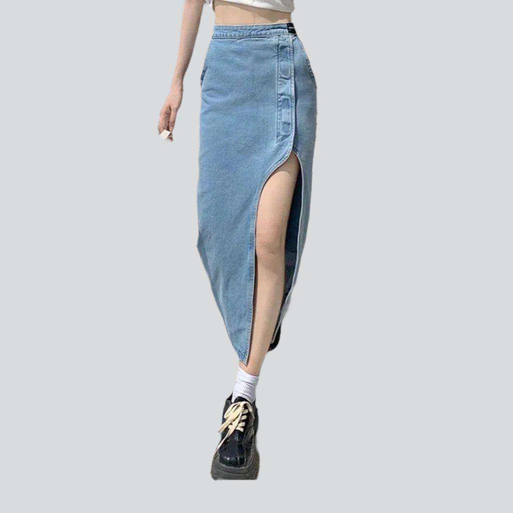Wide slit women's denim skirt - Fashionpara
