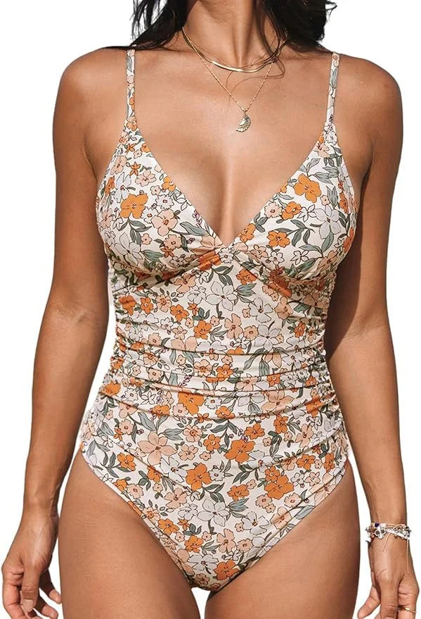 Burgundy Shirring Deep V One Piece Set