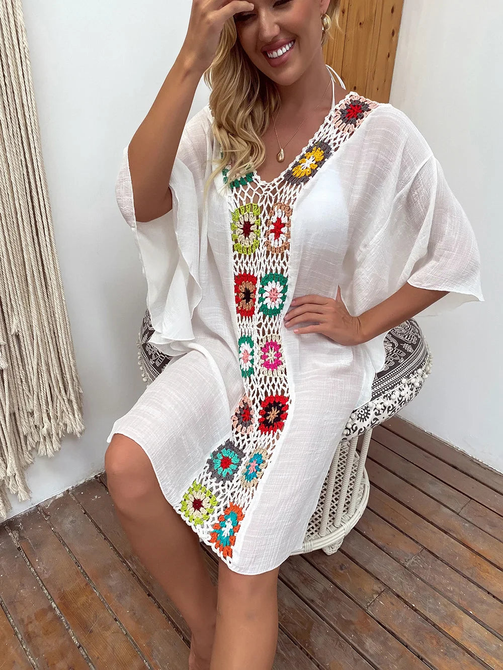 White Fringe Bikini Cover Up