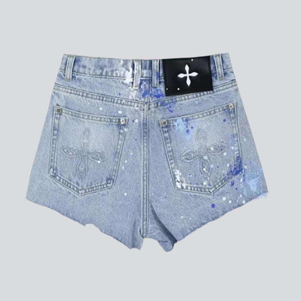 Wide distressed denim shorts - Fashionpara