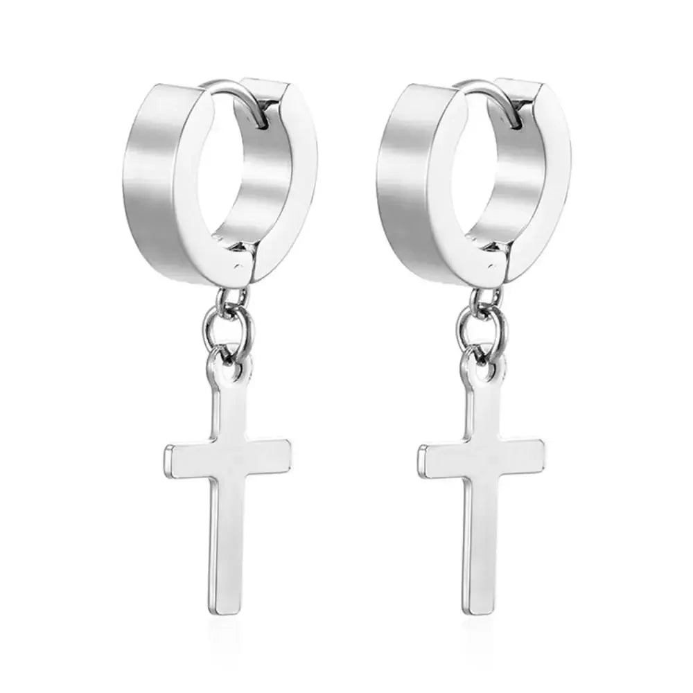 Men Rebellious Cross Stars Stainless Steel Earring
