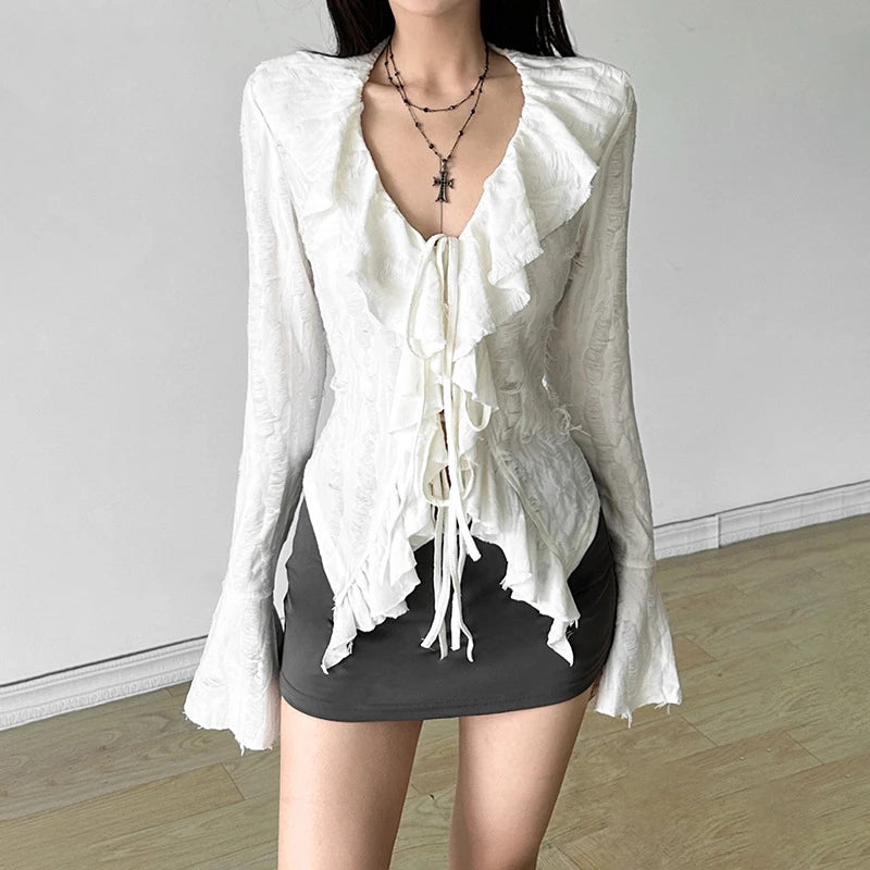 Enchantedcore Frilled Plunging-neck Blouse