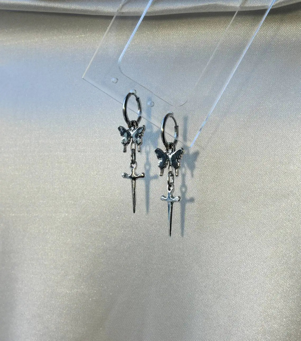 Rebel Celestial Cross Silver Empty Heart Earring