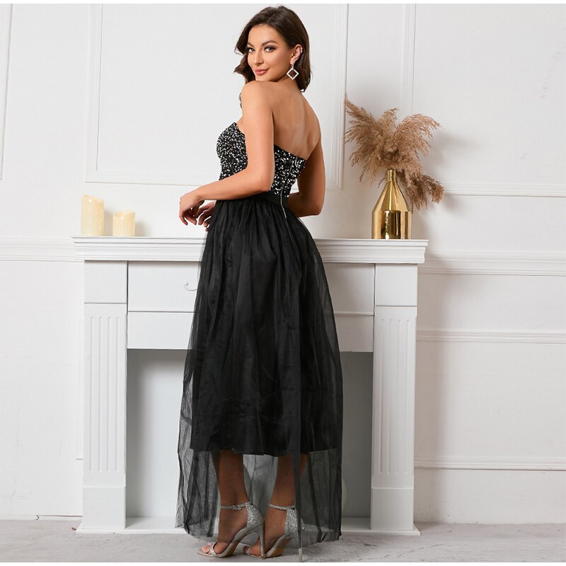Sequin Sweetheart Strapless Tulle High-Low Dress 7