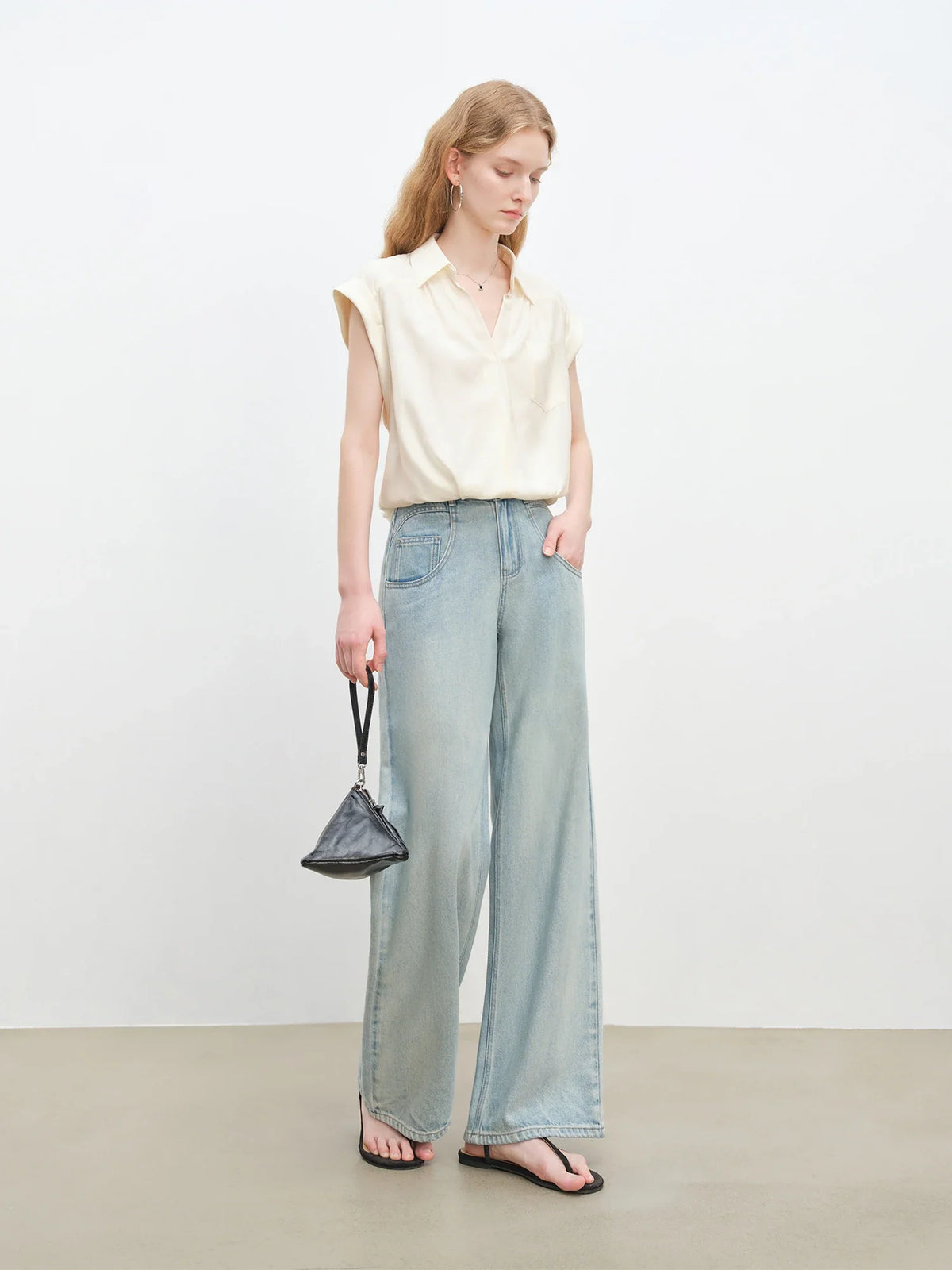 Acetate French Relaxed V-neck Blouse