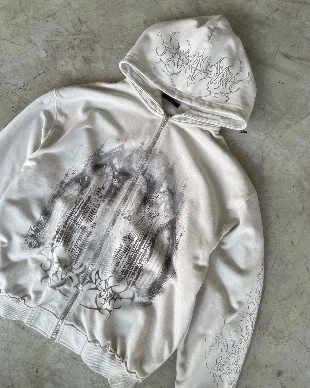 Dark Aesthetic Print Zip Hoodie