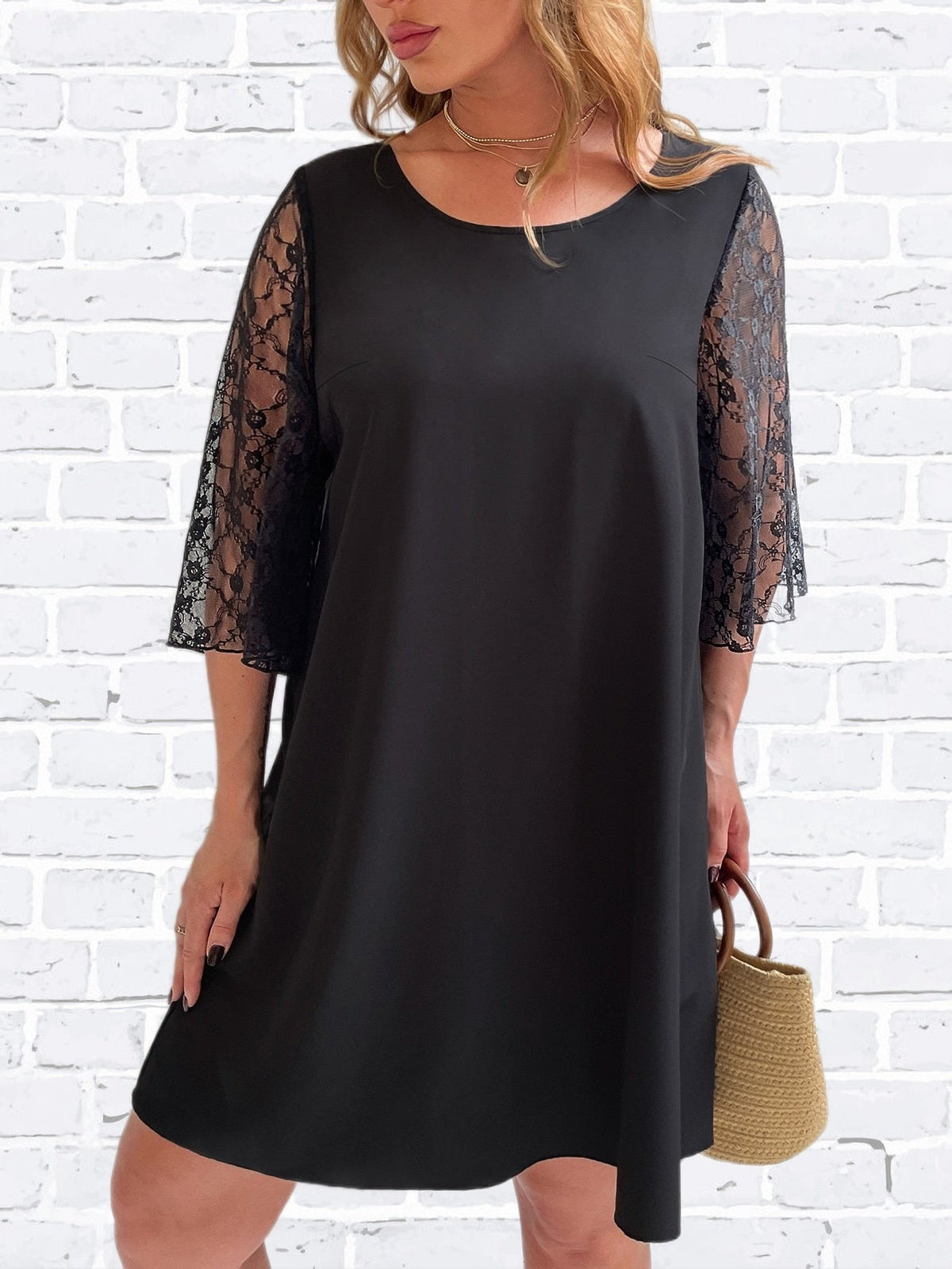 Half Lace Sleeve Loose Cotton Party Dresses 7