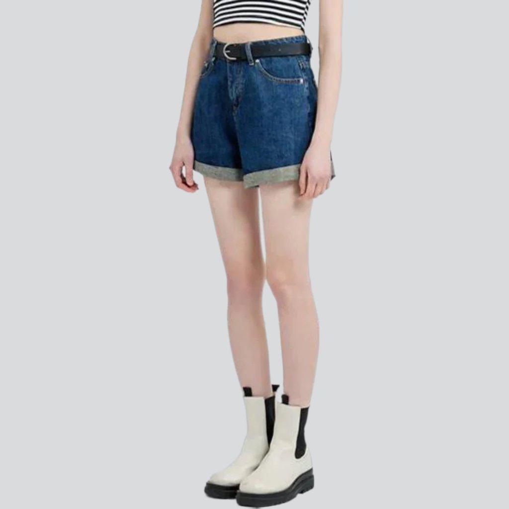 Wide-leg mid-wash denim shorts - Fashionpara
