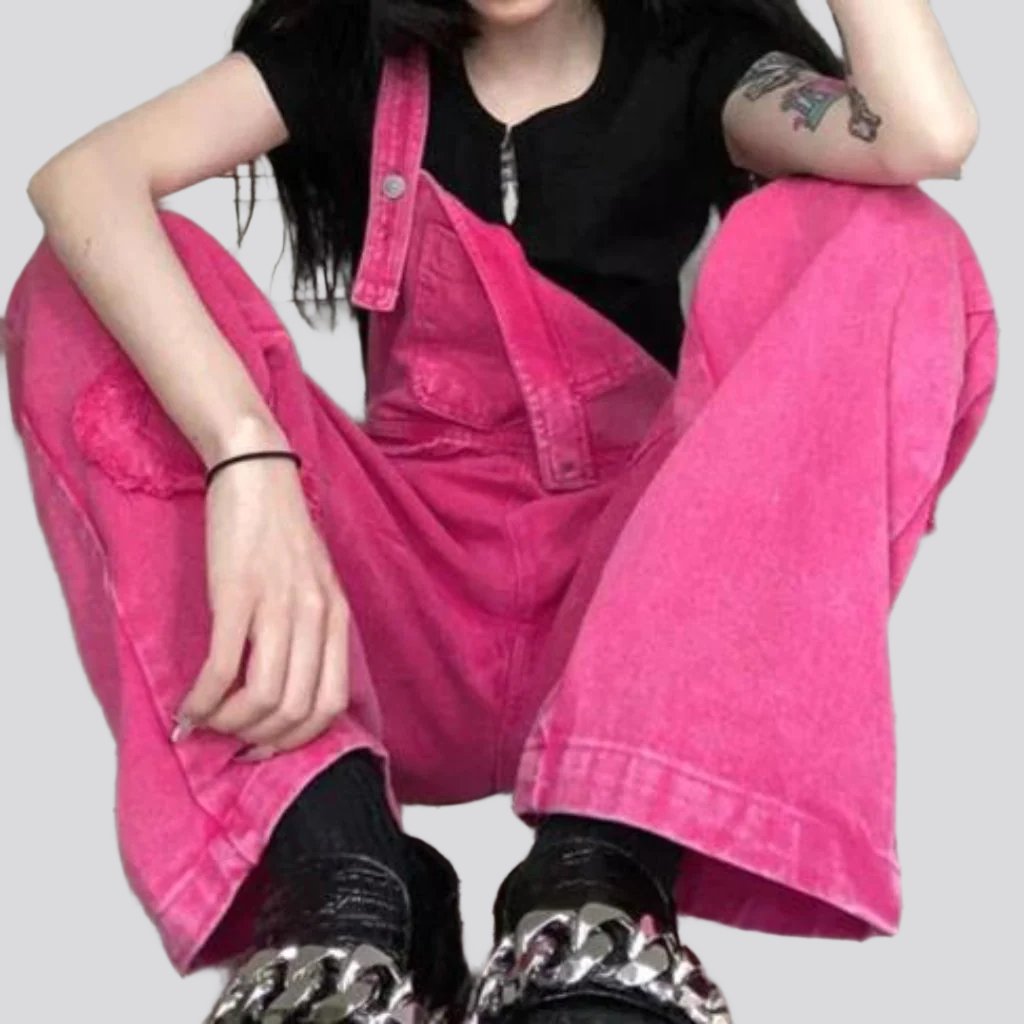 Y2k color women's denim jumpsuit - Fashionpara