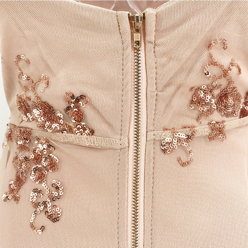 Floral Sequin Plunge Spaghetti Strap Backless Bodycon Mini Dress 11