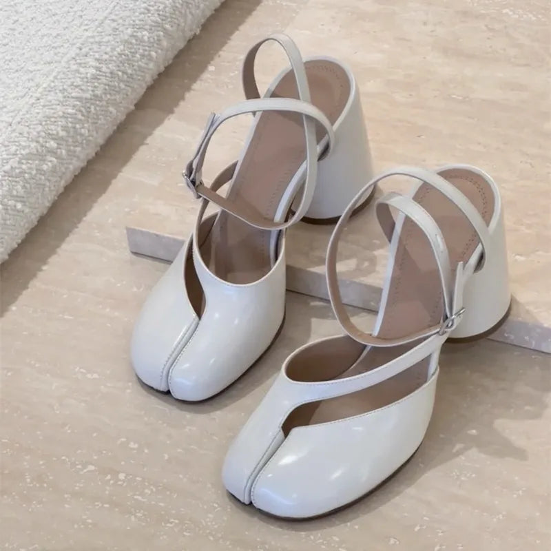 Shiny Leather Slingback Dark High Heel