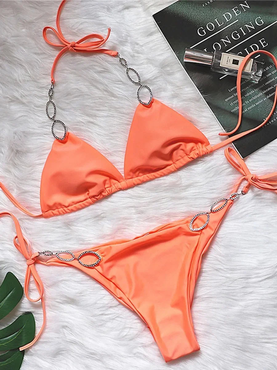 Sexy Halter Diamond Bikini Set