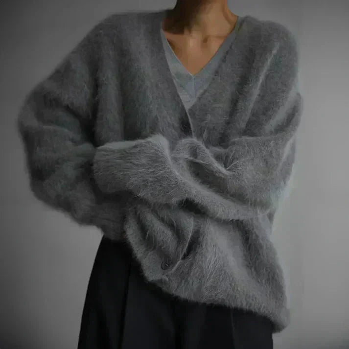 V-Neck Button Front Fuzzy Knit Oversized Cardigan 6