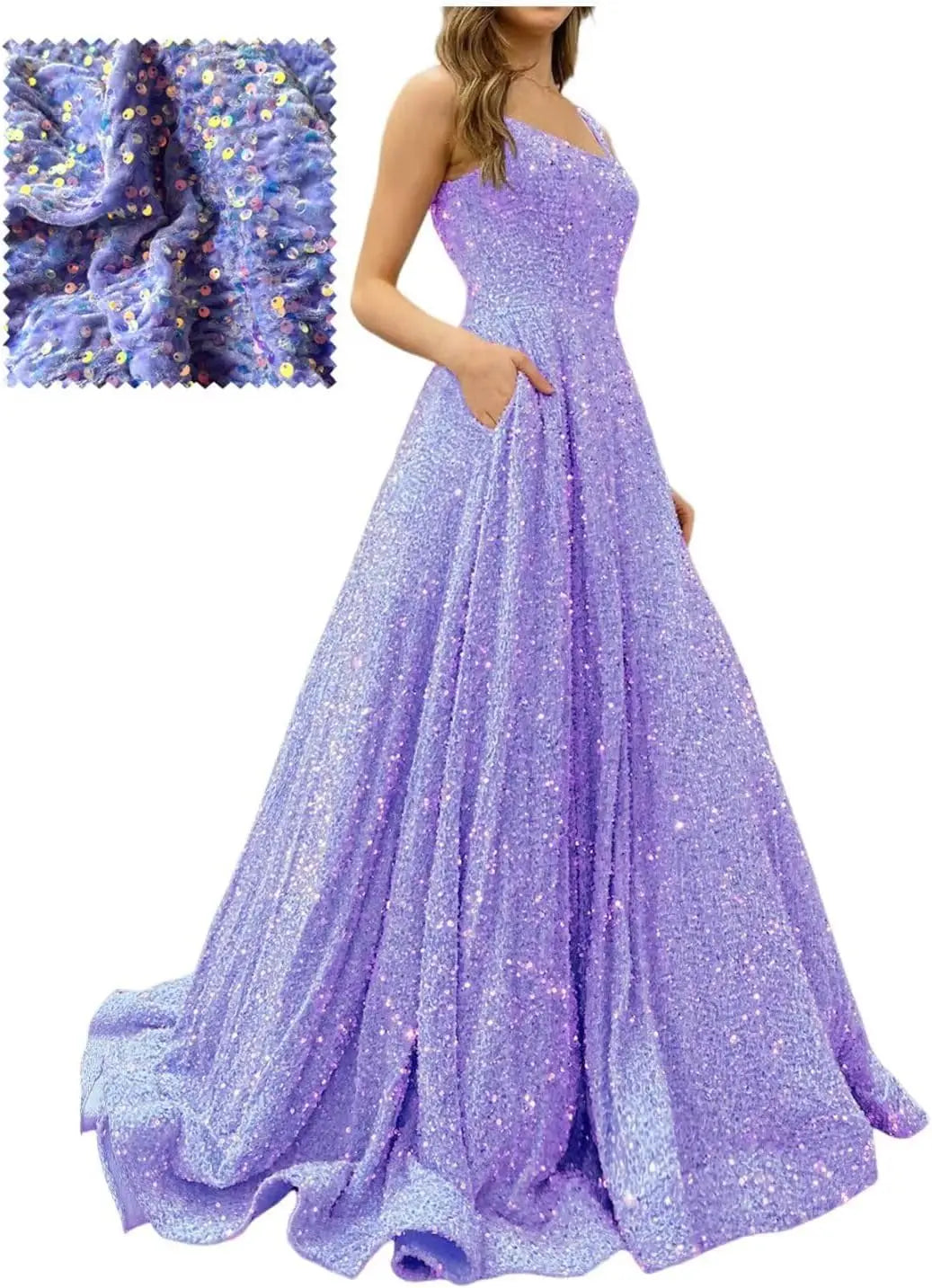 Elegant A-Line Velvet Prom Dress with Pockets and Sequins