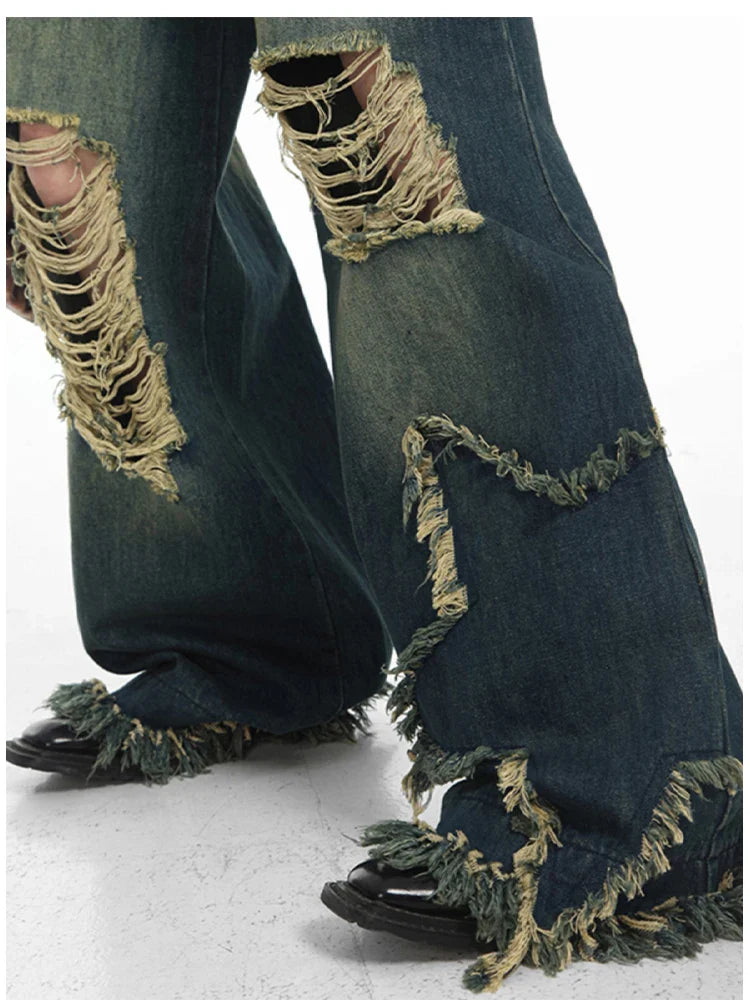 Gloomy Azure Gothic Torn Denim Trouser