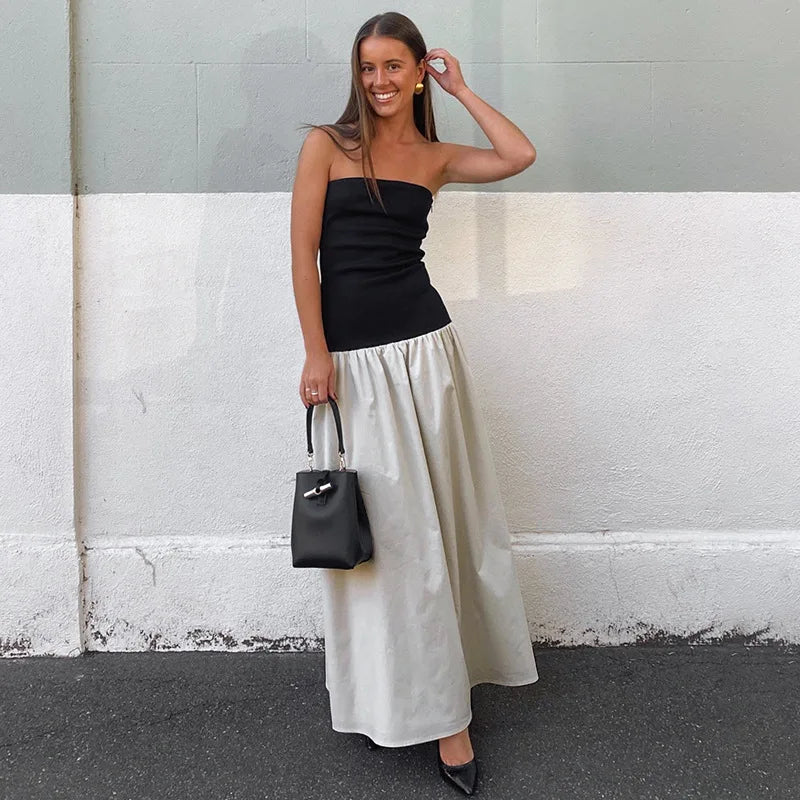 Colorblock Strapless Drop-Waist A-Line Midi Dress 13