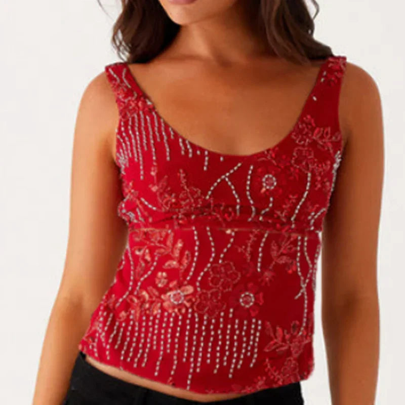 Sequin Sparkly Sleeveless Shirt Cami Top - Fashionpara