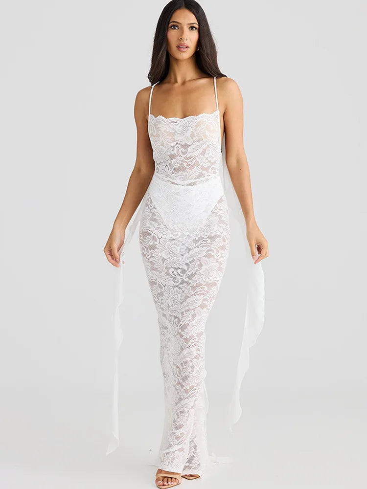 Trailing Flowing Skirt Patchwork Lace Dress 5