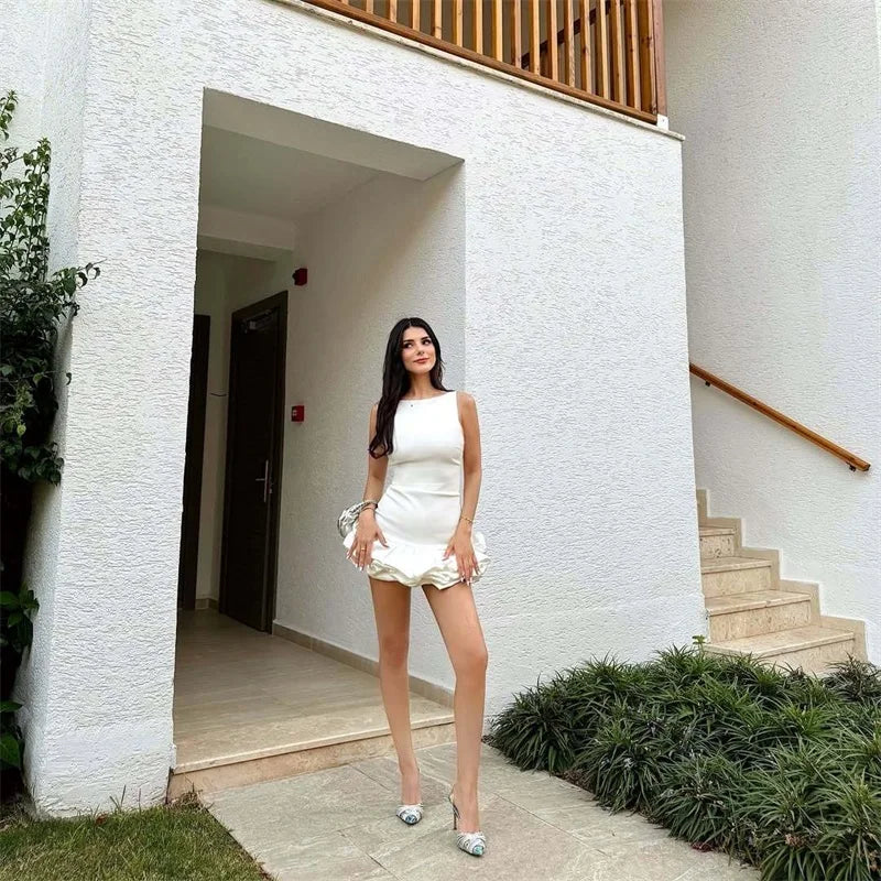 Boat-Neck Sleeveless Ruffle-Hem Bodycon Mini Dress 2