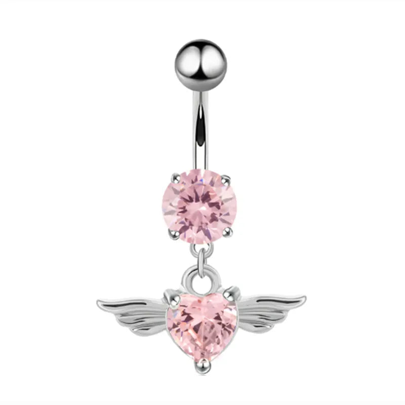 Gothic Heart Dangle Butterfly Belly Ring