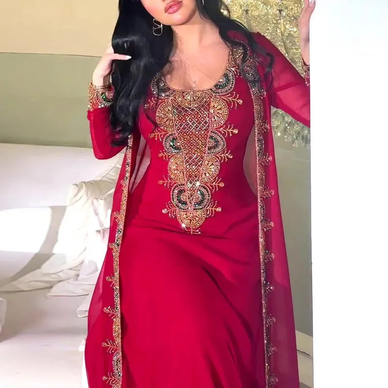 Elegant Vintage Pattern Long Skirt Two-Piece Party Set
