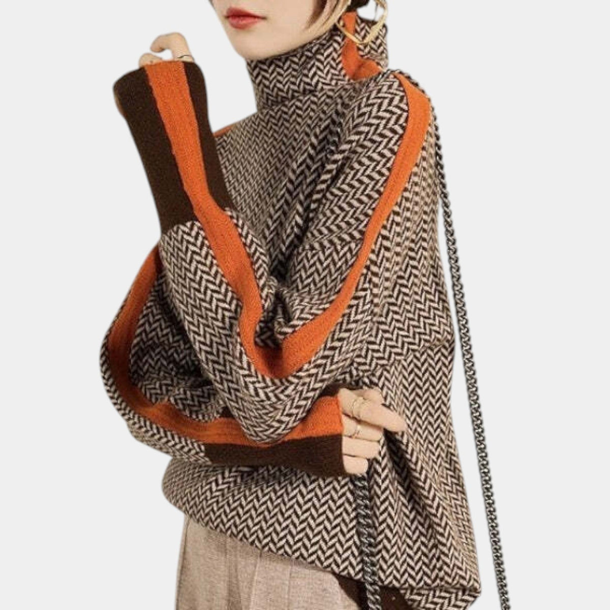 Chevron Knit Turtleneck Long Sleeve Oversized Sweater 4